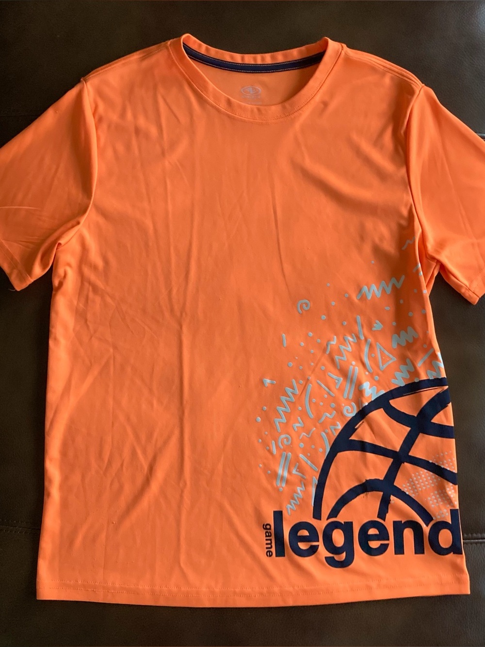 ATHLETIC WORKS Boys Short Sleeve Screen T-Shirt Neon Orange/Navy Size XL 14-16
